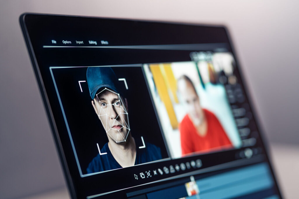 A editing screen shows a "deep fake" facial image created with artificial intelligence through face swap technology .