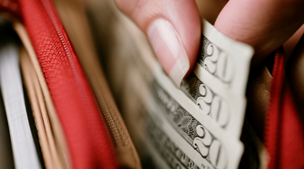 Money in wallet, spending stock image
